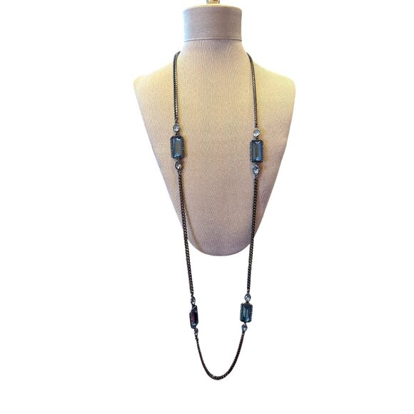 Givenchy Gunmetal Blue Crystal Necklace & Earring Set Designer Statement Jewelry - Picture 3 of 12